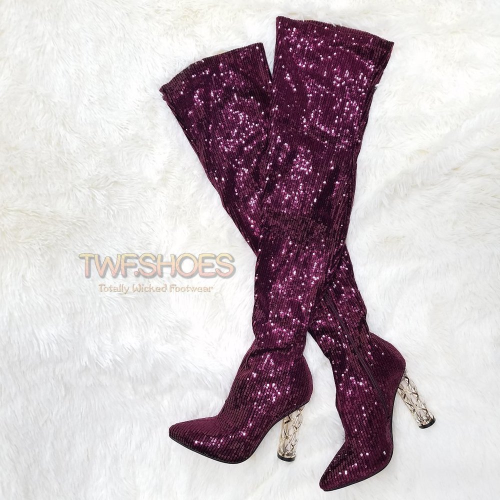 Reba Sequin 4" High Heel Thigh Boots